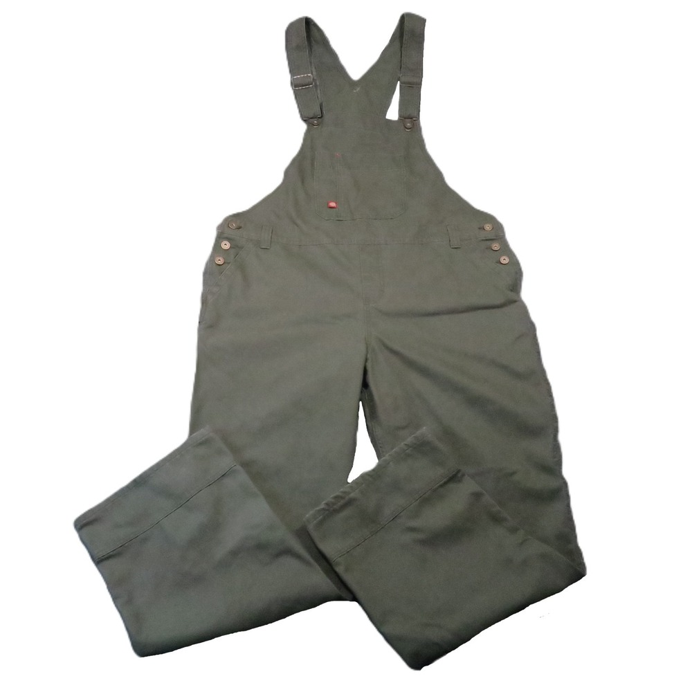 Dickies Bib Overalls Womens XL Olive Green Canvas Relaxed Fit Utility Workwear